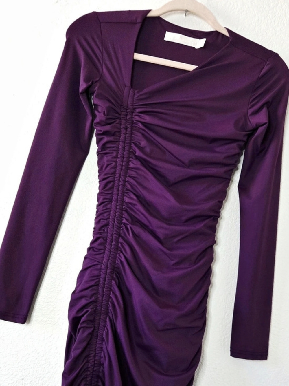 Rachel Parcell Purple Ruched Long Sleeve Asymetric Neck Maxi Dress Size XXS - Picture 5 of 8
